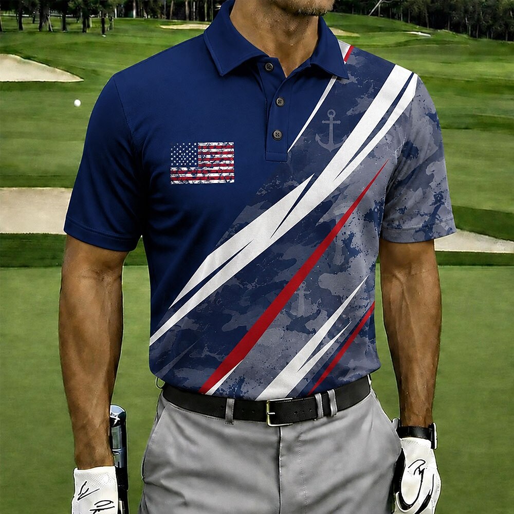 Men's Patriotic Air Force & Navy Performance Golf Polo Shirt – American Flag Military Aviation Print Casual Collared Shirt