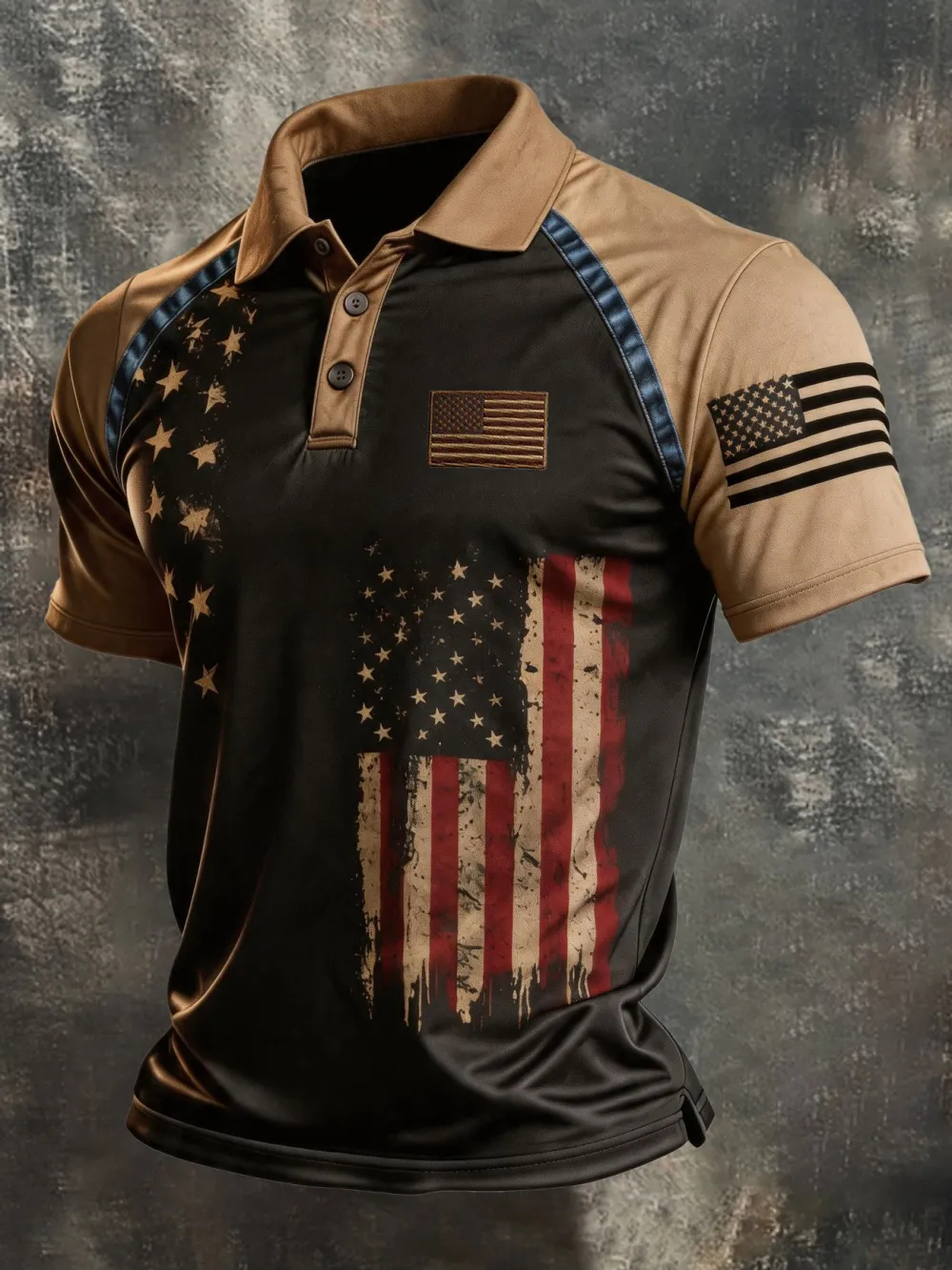 [Copy]Men Vintage We The People USA Cross Star Striped Flag Short Sleeve Denim Shirt