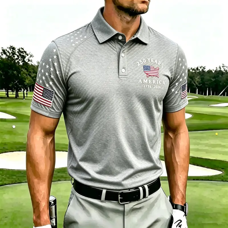 Men's 250 Years America Diagonal Star & Stripe Print Short Sleeve Polo Shirt