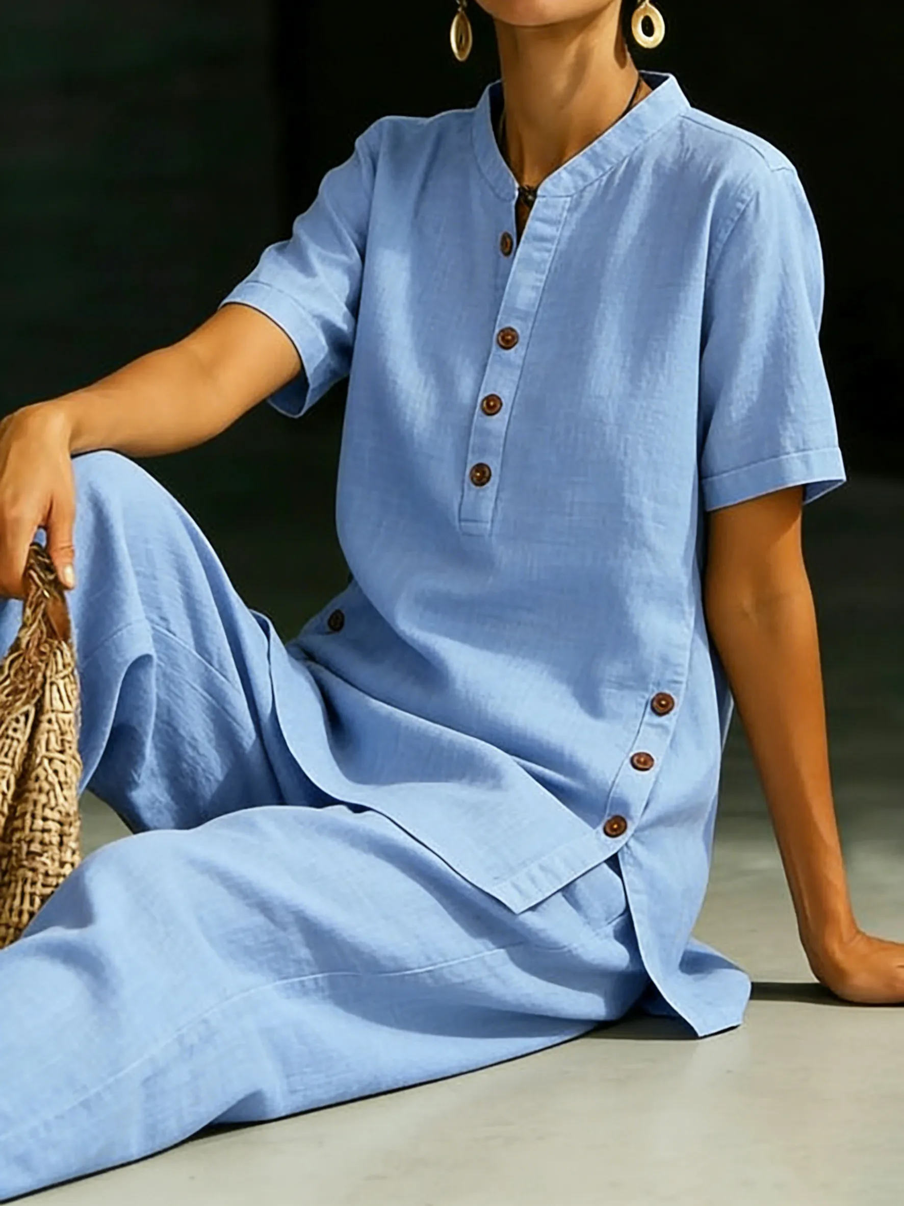 [Copy]Casual Linen And Cotton Two-piece Set