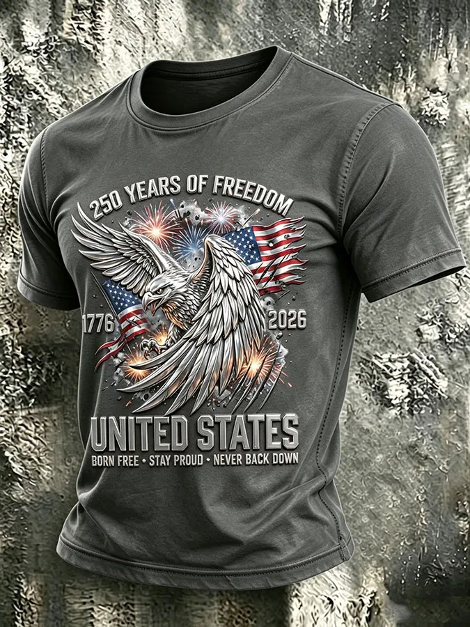 Born Free Stay Proud Vintage Patriotic Eagle Flag Summer T-Shirt