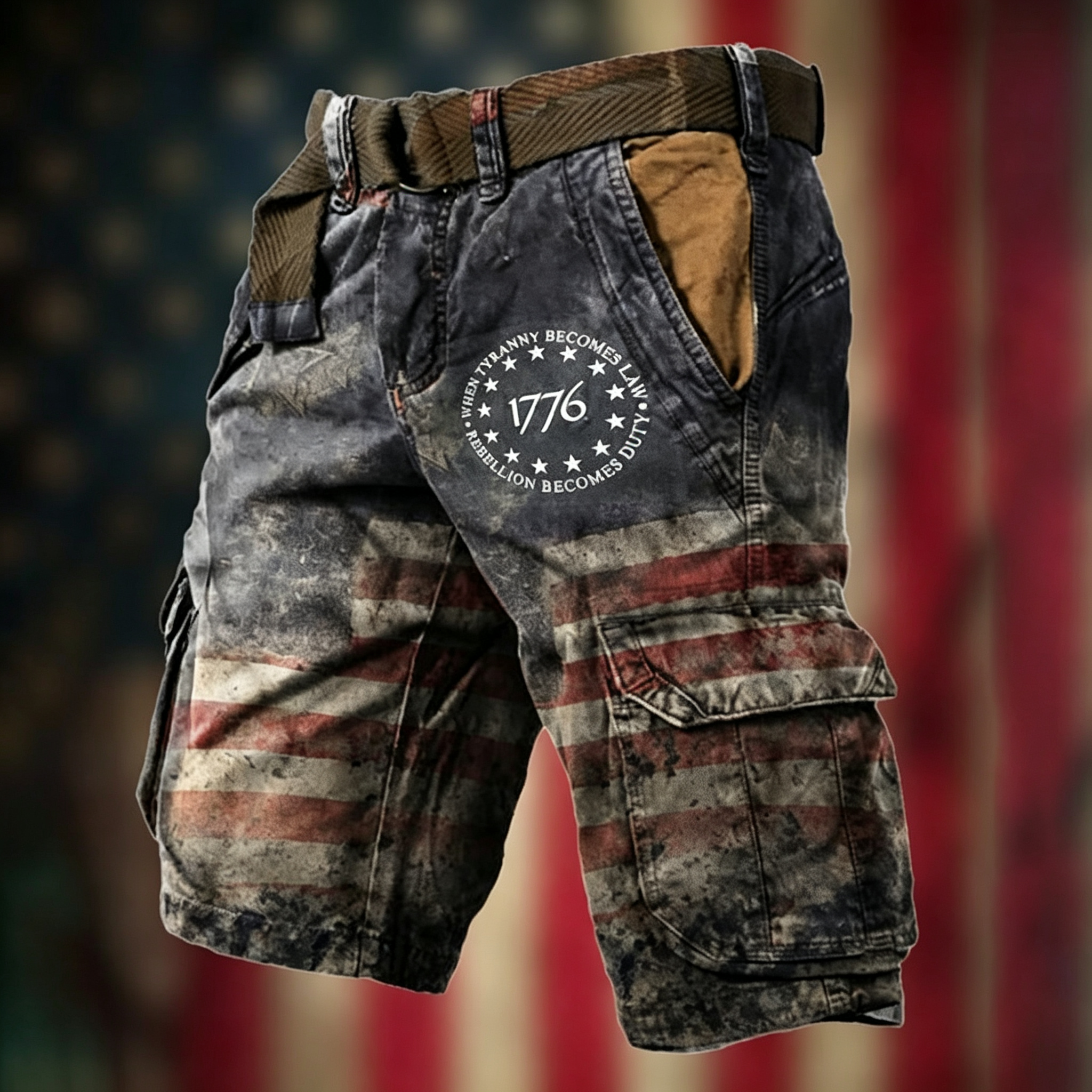 Norse Viking Fenrir Wolf Graphic Men's Belted Cargo Shorts