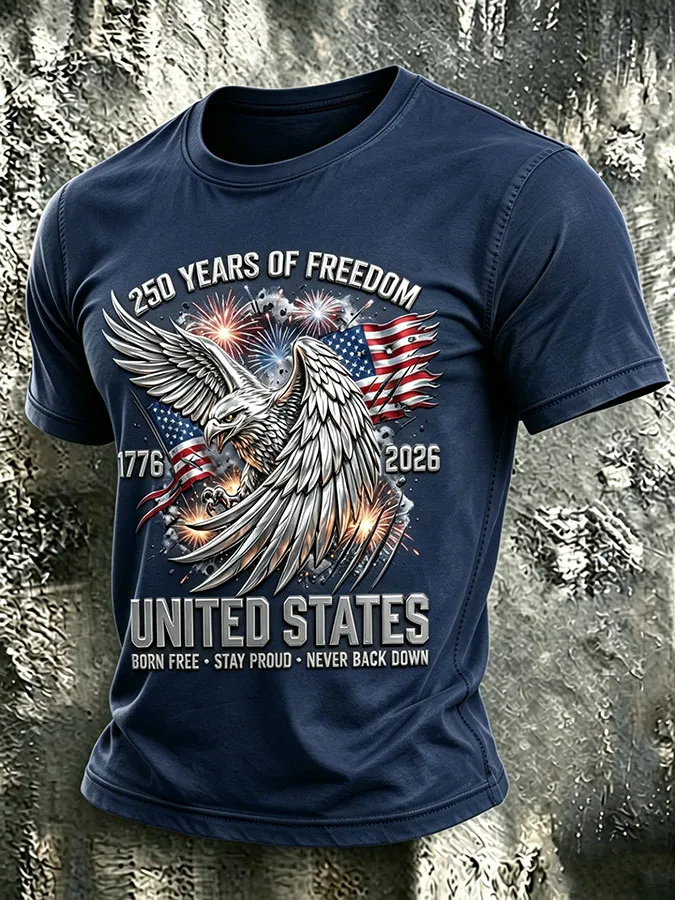 Born Free Stay Proud Vintage Patriotic Eagle Flag Summer T-Shirt