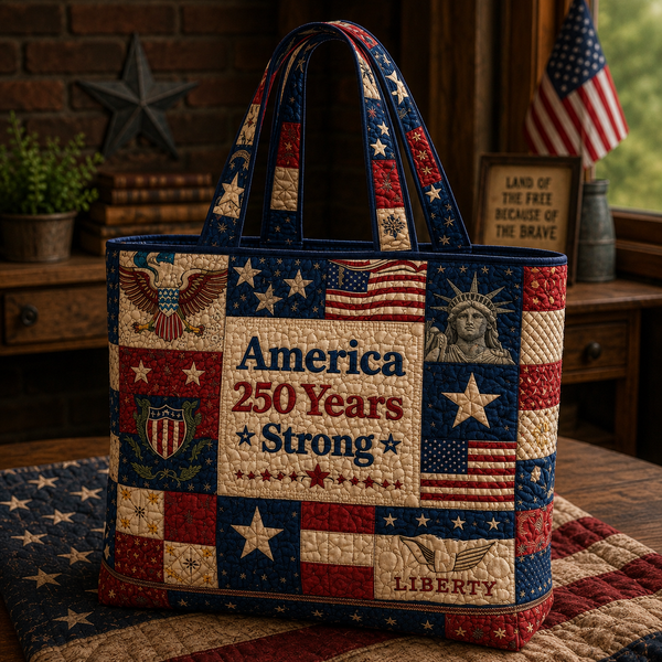 Patchwork Quilted 250 Years America Strong Liberty Eagle Tote Bag