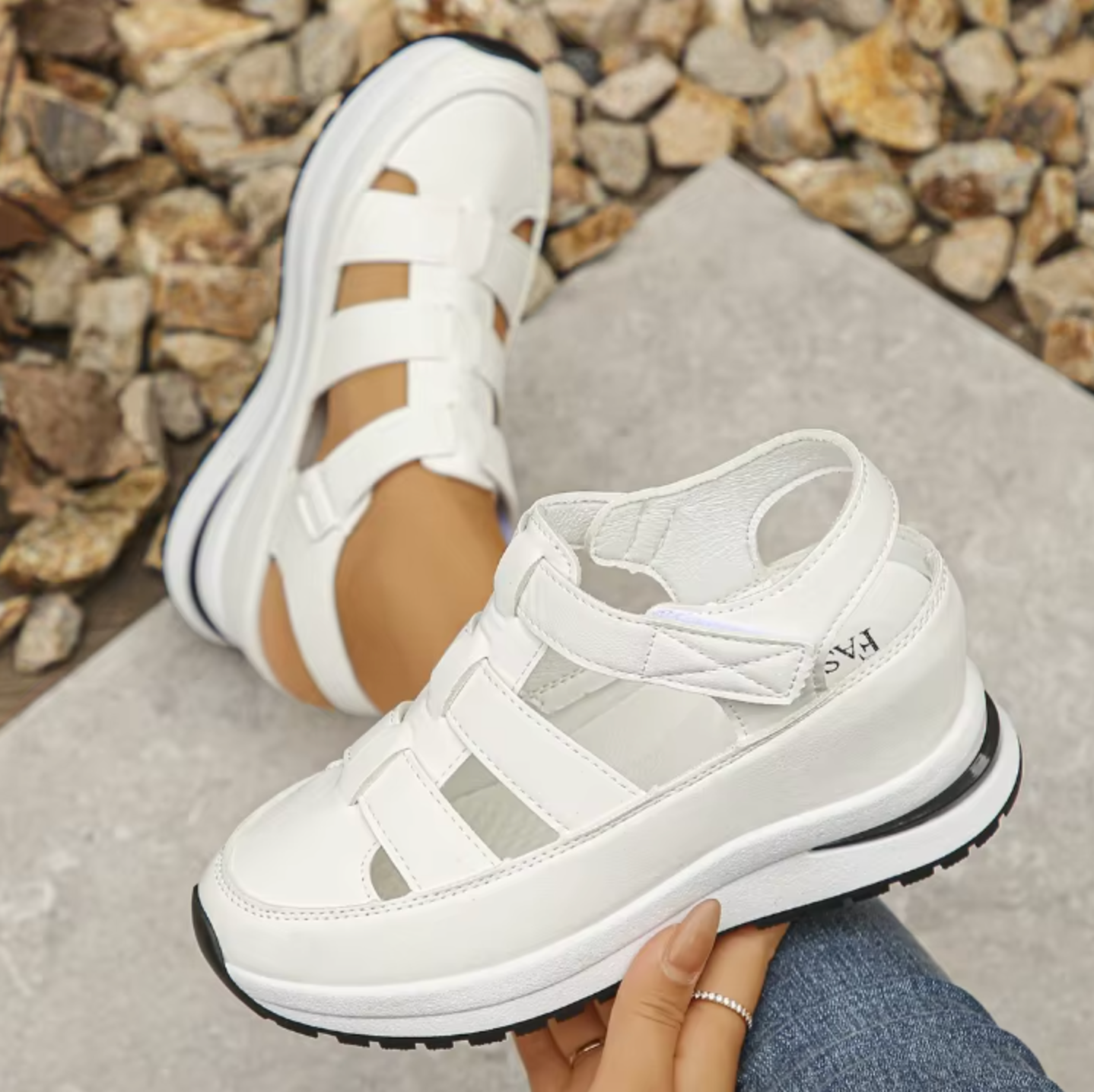 Closed Toe Hollow Breathable Adjustable Hook Loop Wedge Casual Sneaker Sandals