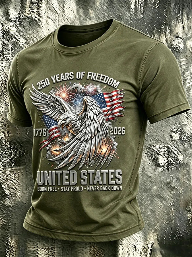 Born Free Stay Proud Vintage Patriotic Eagle Flag Summer T-Shirt