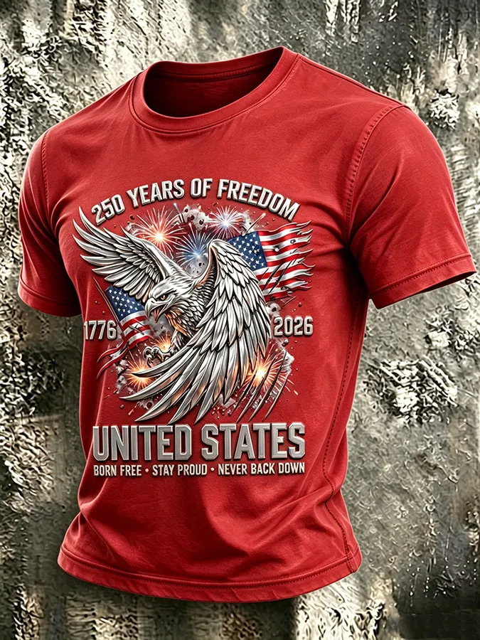 Born Free Stay Proud Vintage Patriotic Eagle Flag Summer T-Shirt