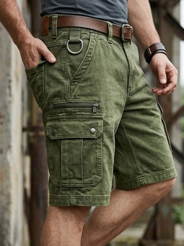 Rugged Denim Style Multi Pocket Casual Shorts