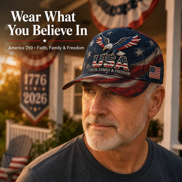 Vintage American Flag Bald Eagle Faith Family Freedom Adjustable Baseball Cap
