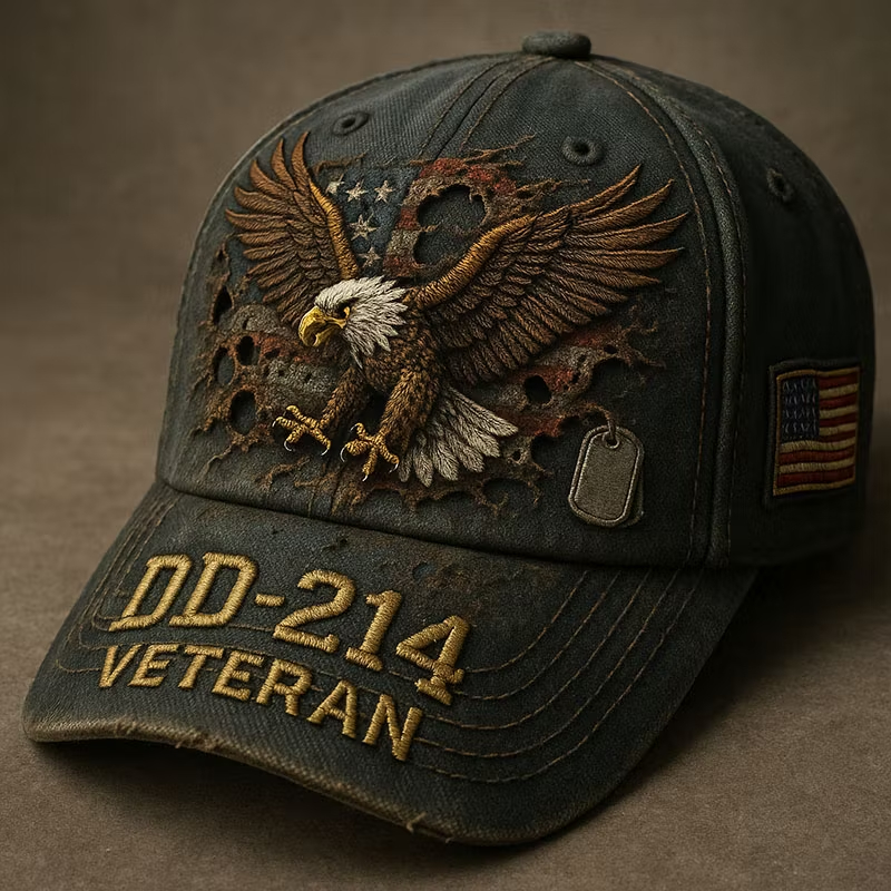 Grunge Washed Patriotic DD-214 Eagle American Flag Patch Vintage Dad Cap