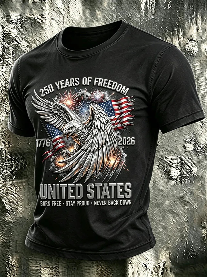 Born Free Stay Proud Vintage Patriotic Eagle Flag Summer T-Shirt
