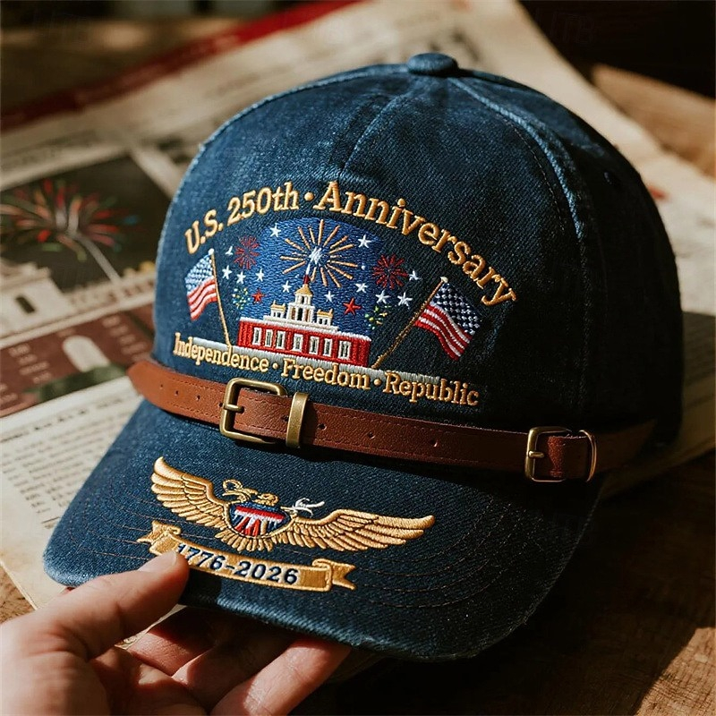 Patriotic 250th Anniversary Embroidered Trucker Hat, Independence & Freedom Themed Cap