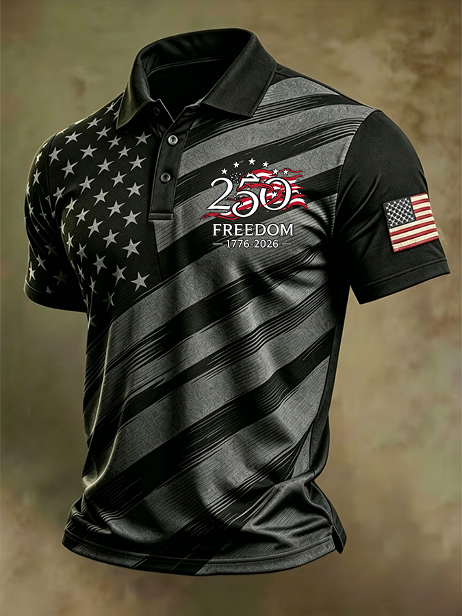 Men'S America Flag Print Casual Polo Shirt