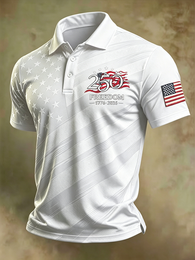 Men'S America Flag Print Casual Polo Shirt
