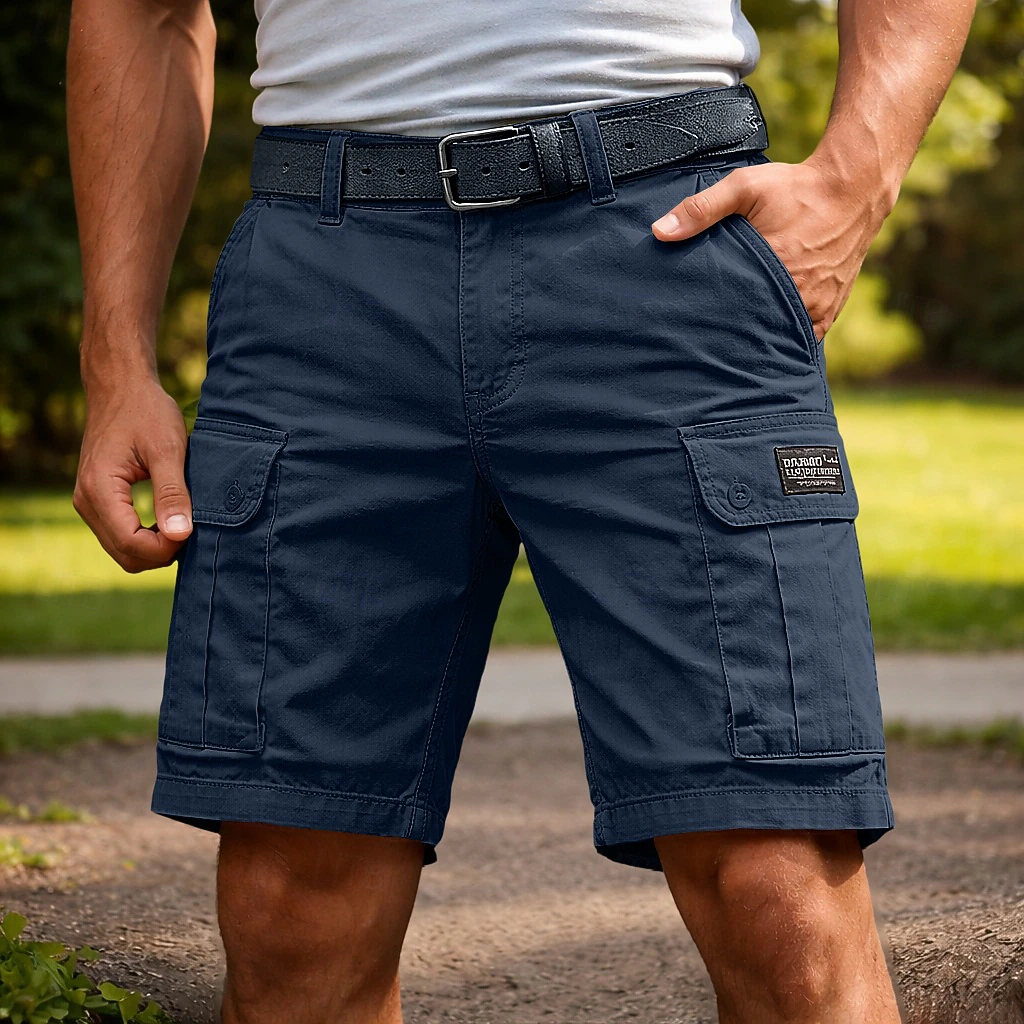 Regular Fit Button Flap Side Pocket Men Outdoor Utility Cargo Shorts