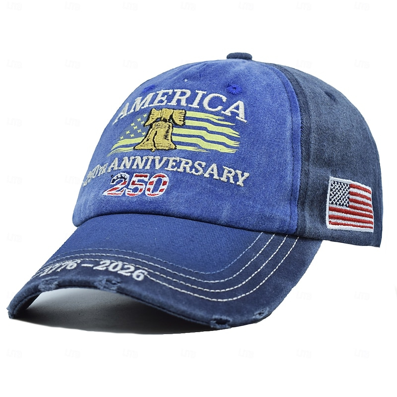 Vintage Liberty Bell 250th Anniversary Distressed Adjustable Patriotic Baseball Cap
