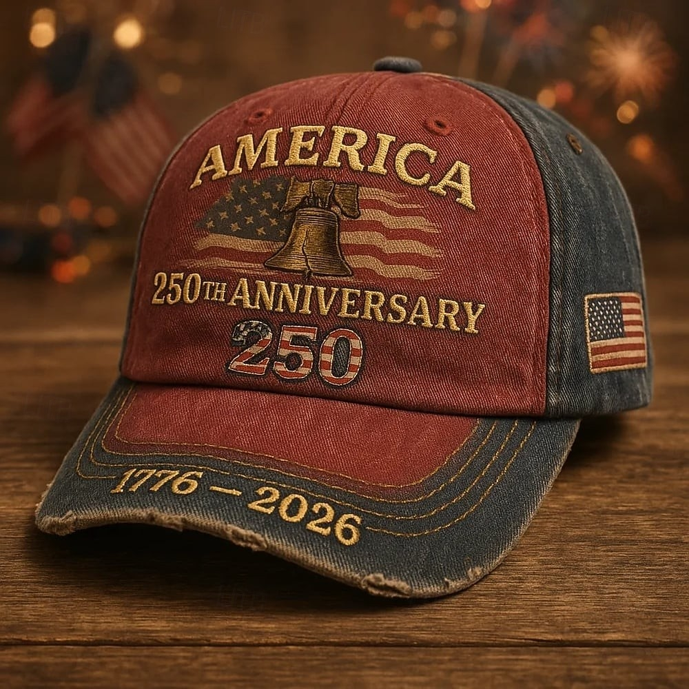 Vintage Liberty Bell 250th Anniversary Distressed Adjustable Patriotic Baseball Cap