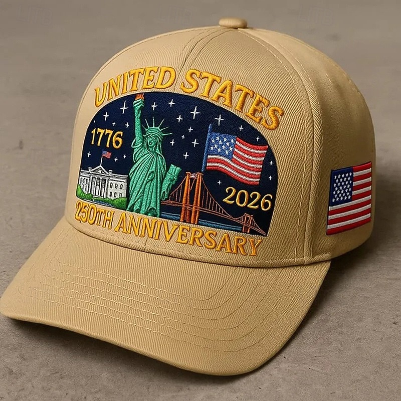 Patriotic 250th Anniversary 1776-2026 Adjustable Baseball Cap with American Flag Embroidery