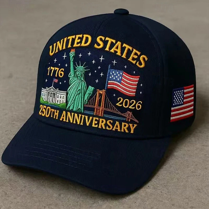 Patriotic 250th Anniversary 1776-2026 Adjustable Baseball Cap with American Flag Embroidery