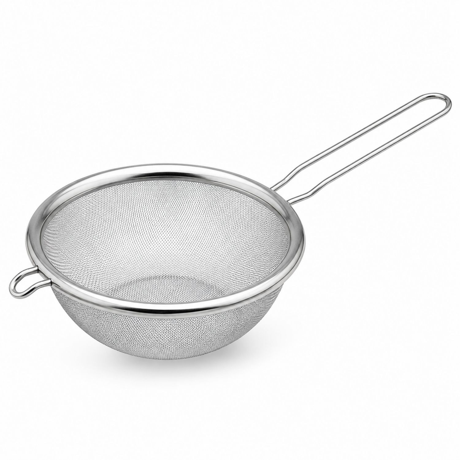 Feinmaschiges Küchensieb aus Edelstahl mit langem Griff, Silber