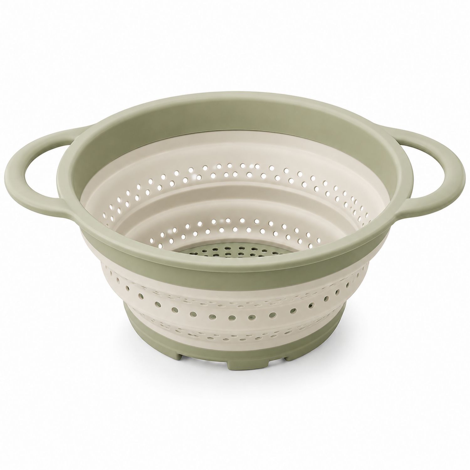 Klappbares Abtropfsieb mit Doppelgriff Olivgrün/Beige