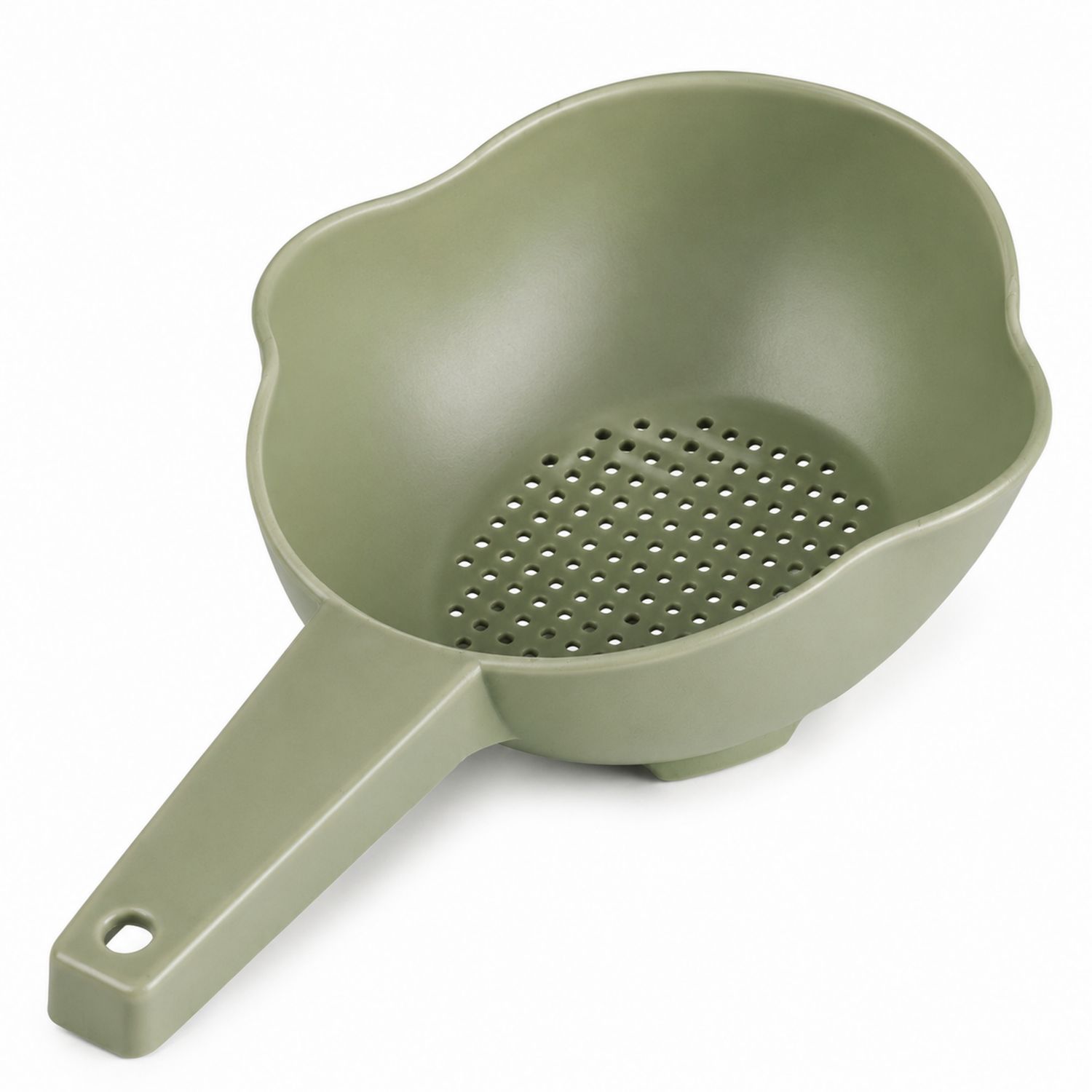 Olivgrünes Küchensieb mit ergonomischem Griff