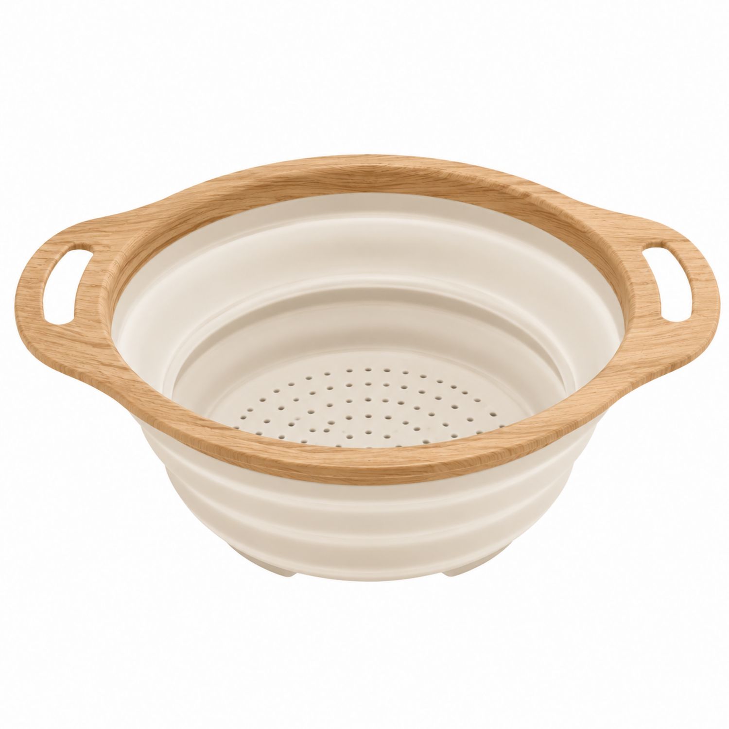 Faltbarer Seiher mit Holzrahmen in Creme
