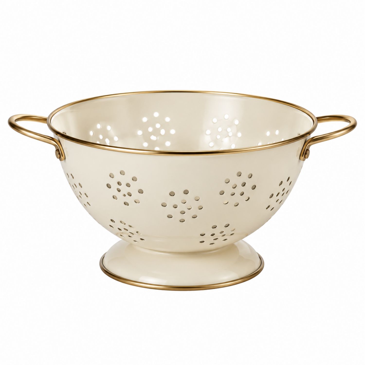 Cremiges Metallsieb mit Goldgriffen, 3L