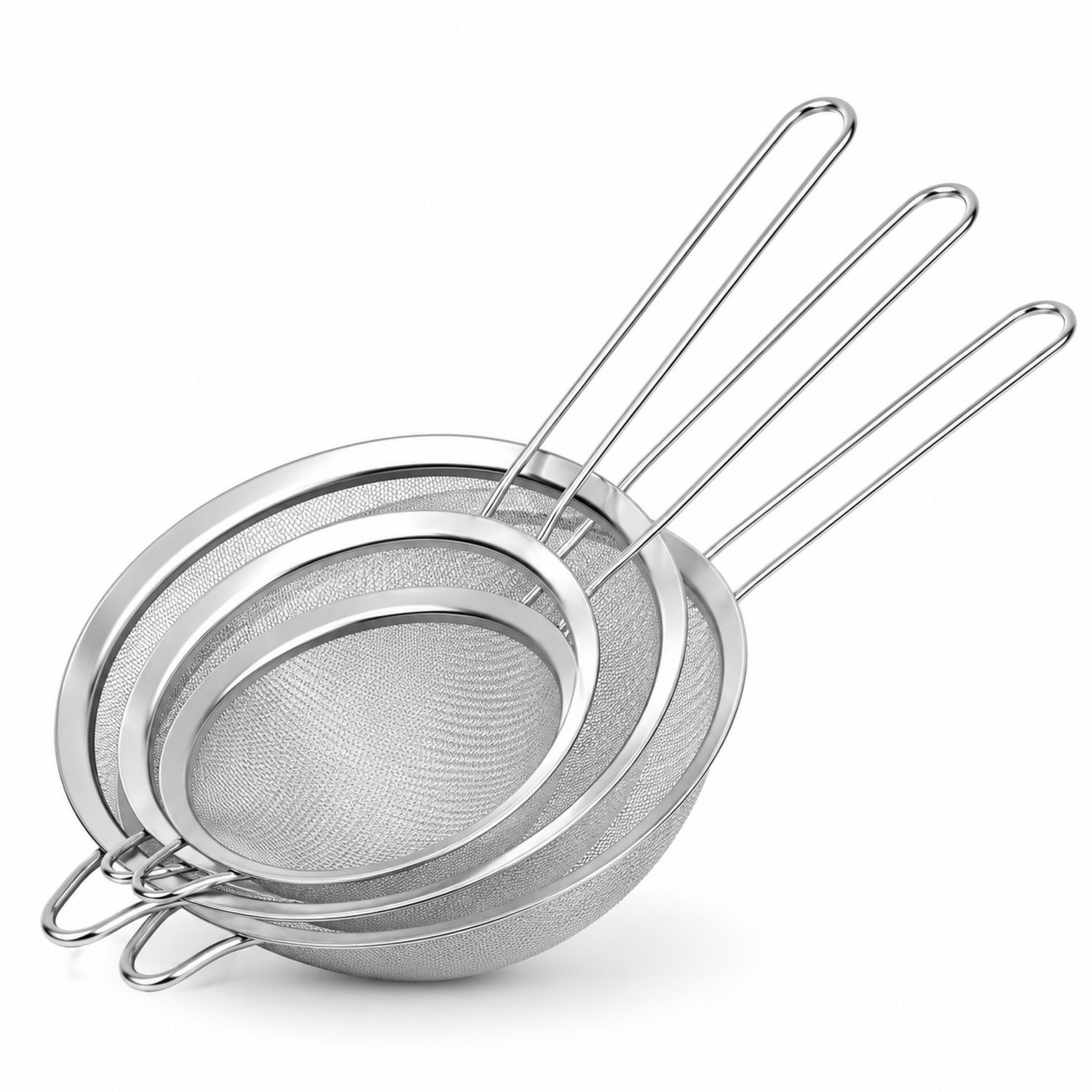 3-teiliges Feinmaschiges Küchensieb Set aus Edelstahl in Silber