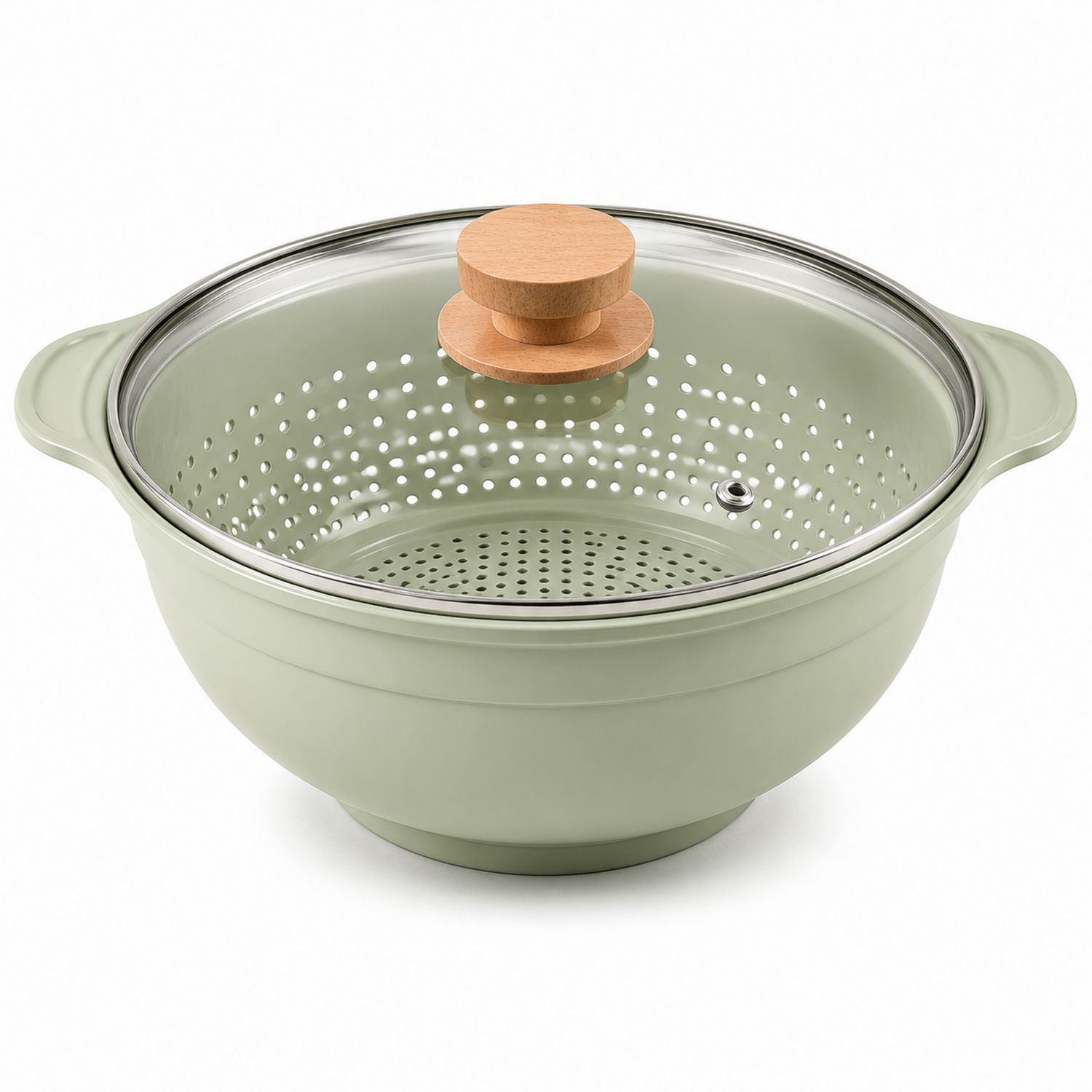 Multifunktionaler Seiher mit Glasdeckel, Olivgrün, 3L
