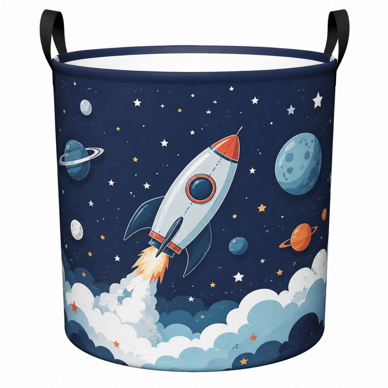 Faltbarer Wäschekorb mit Weltraummotiv 40L Blau