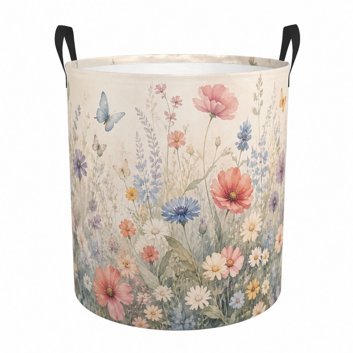 Großer Faltbarer Wäschekorb mit Blumenmuster, 50L, Rund