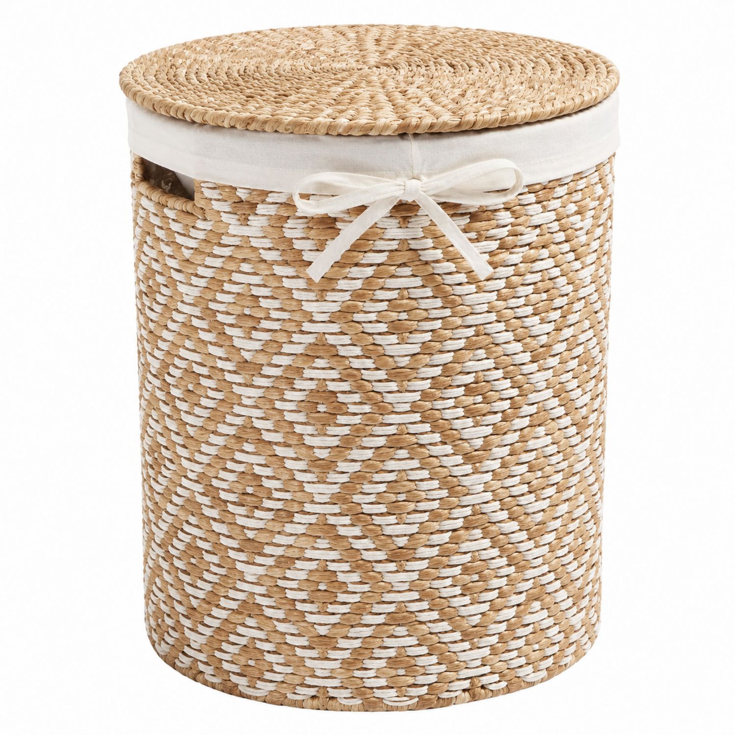 Runder Wäschekorb aus Rattan, Natur und Weiß, 40L