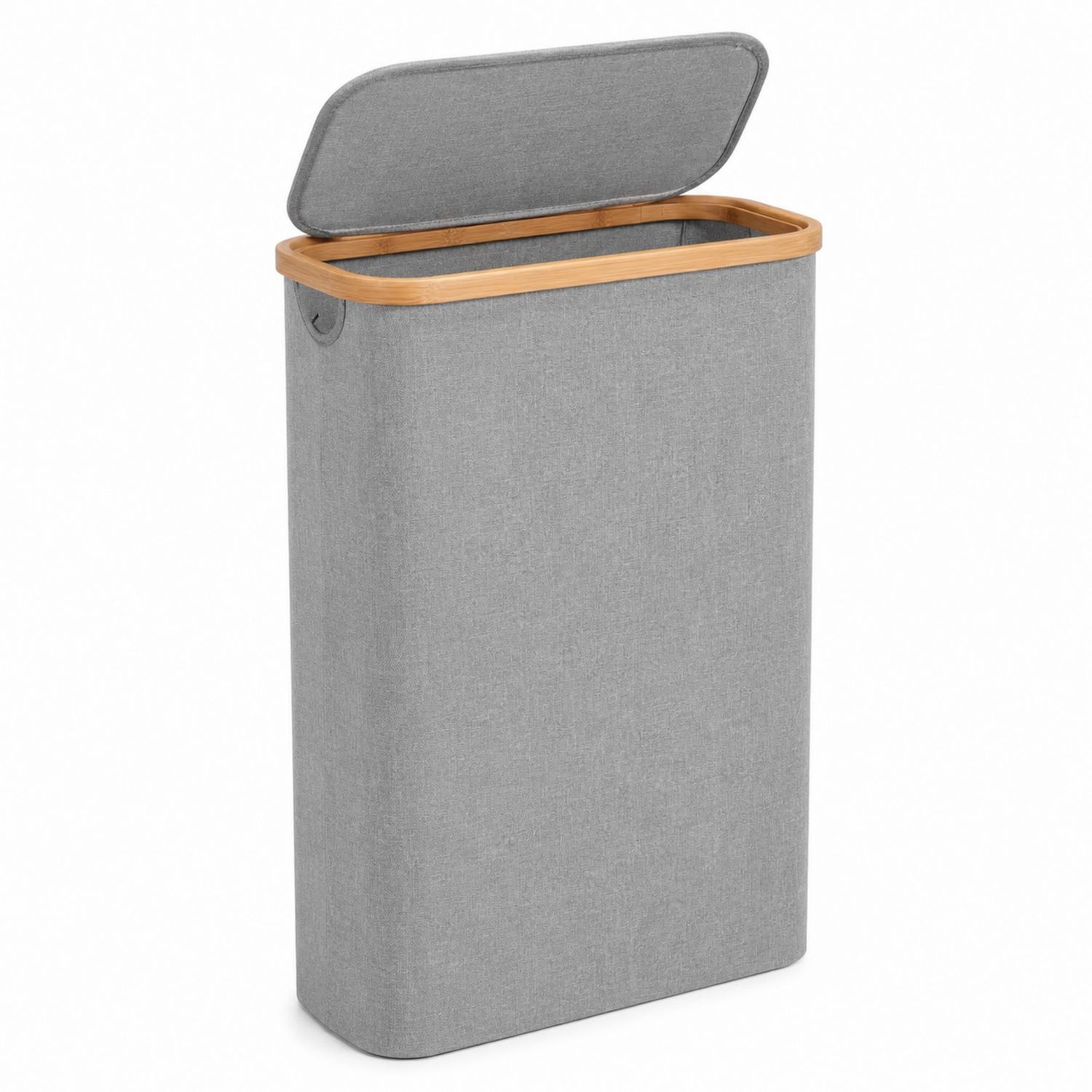 Moderner Wäschekorb mit Bambusrahmen Grau 60 Liter