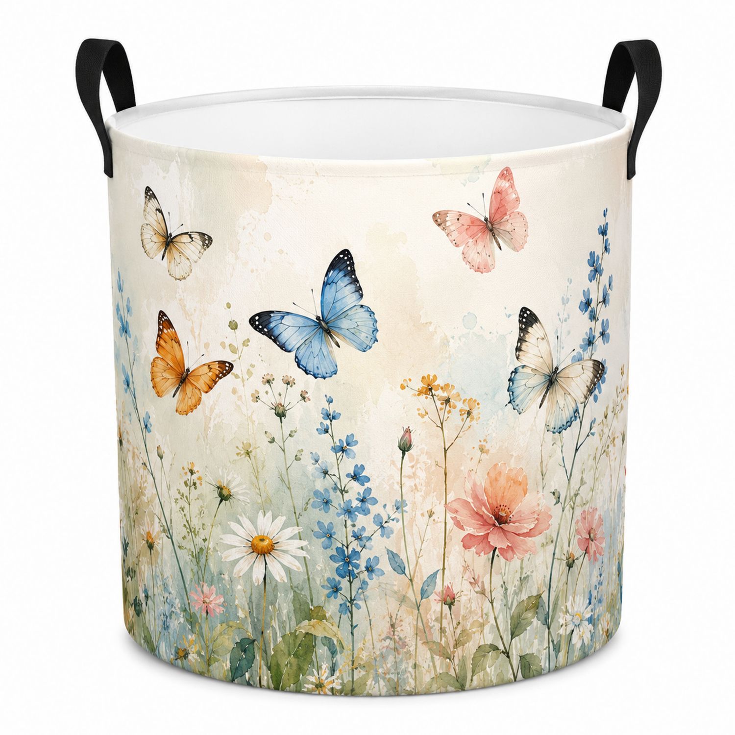 Faltbarer runder Wäschesammler mit Schmetterlings- und Blumenmotiv, 40L