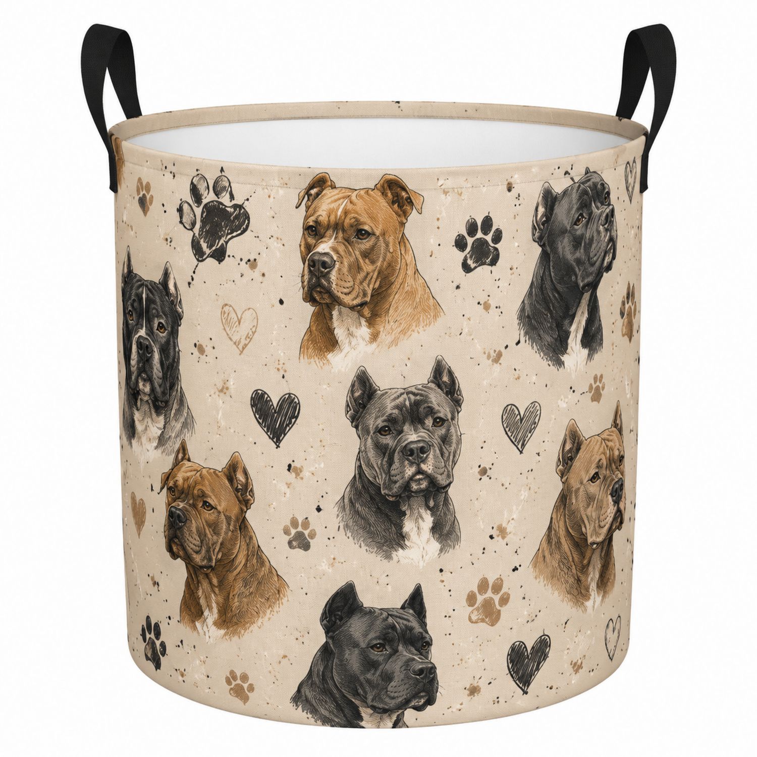 Faltbarer Wäschekorb mit Hundemotiv, Beige/Schwarz/Braun