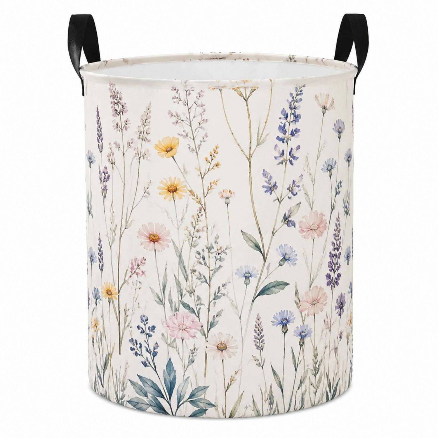 Runder Faltbarer Wäschesammler mit Blumenmotiv, Mehrfarbig, 40x50cm
