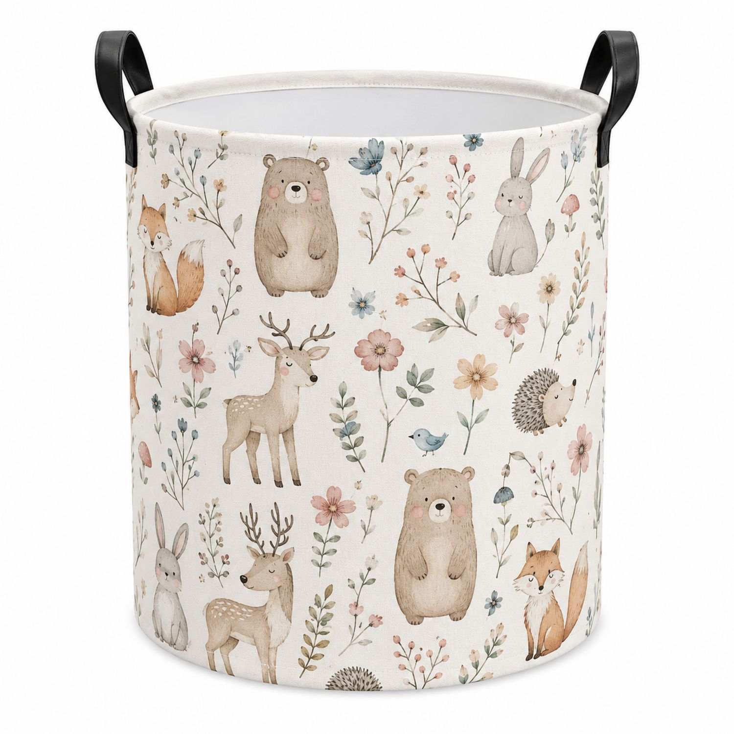 Runder Faltbarer Wäschekorb mit Tiermotiven 35x45 cm Beige/Bunt