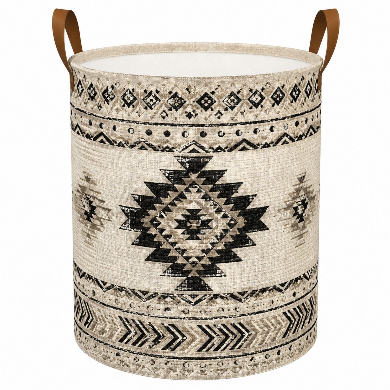 Runder Aufbewahrungskorb mit Boho-Muster Beige/Schwarz 40L