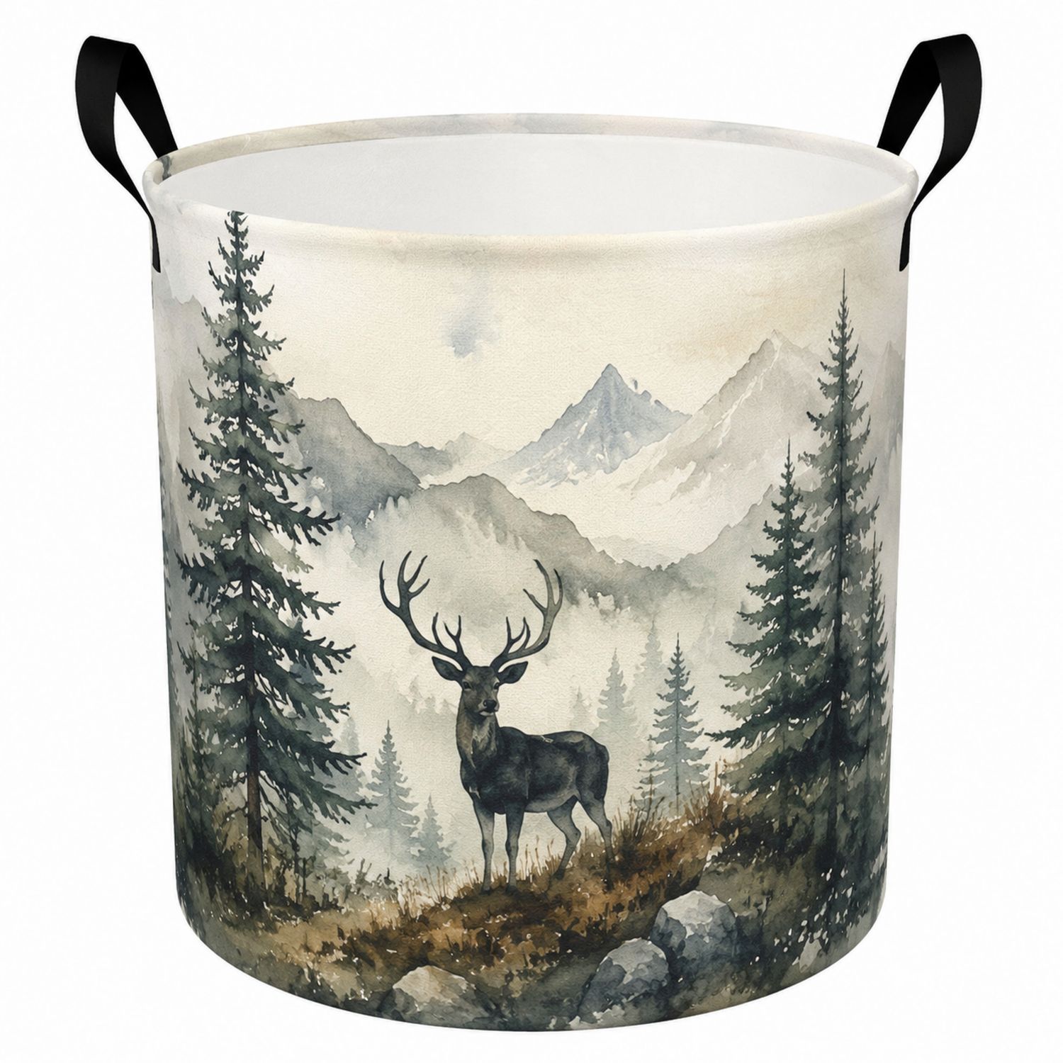 Faltbarer Wäschesammler mit Hirsch- und Waldmotiv