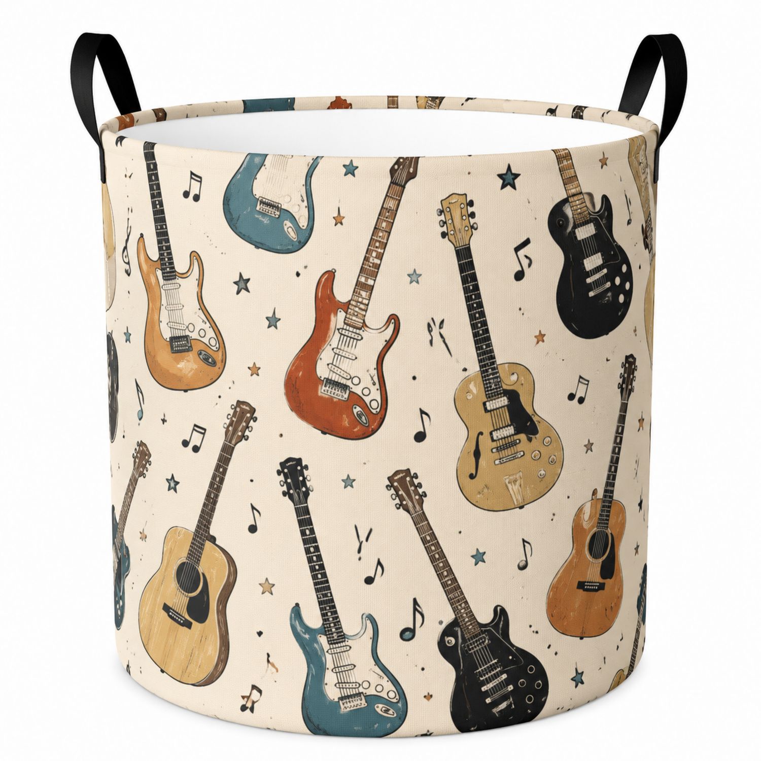 Runder Wäschesammler mit Gitarrenmuster Beige/Bunt