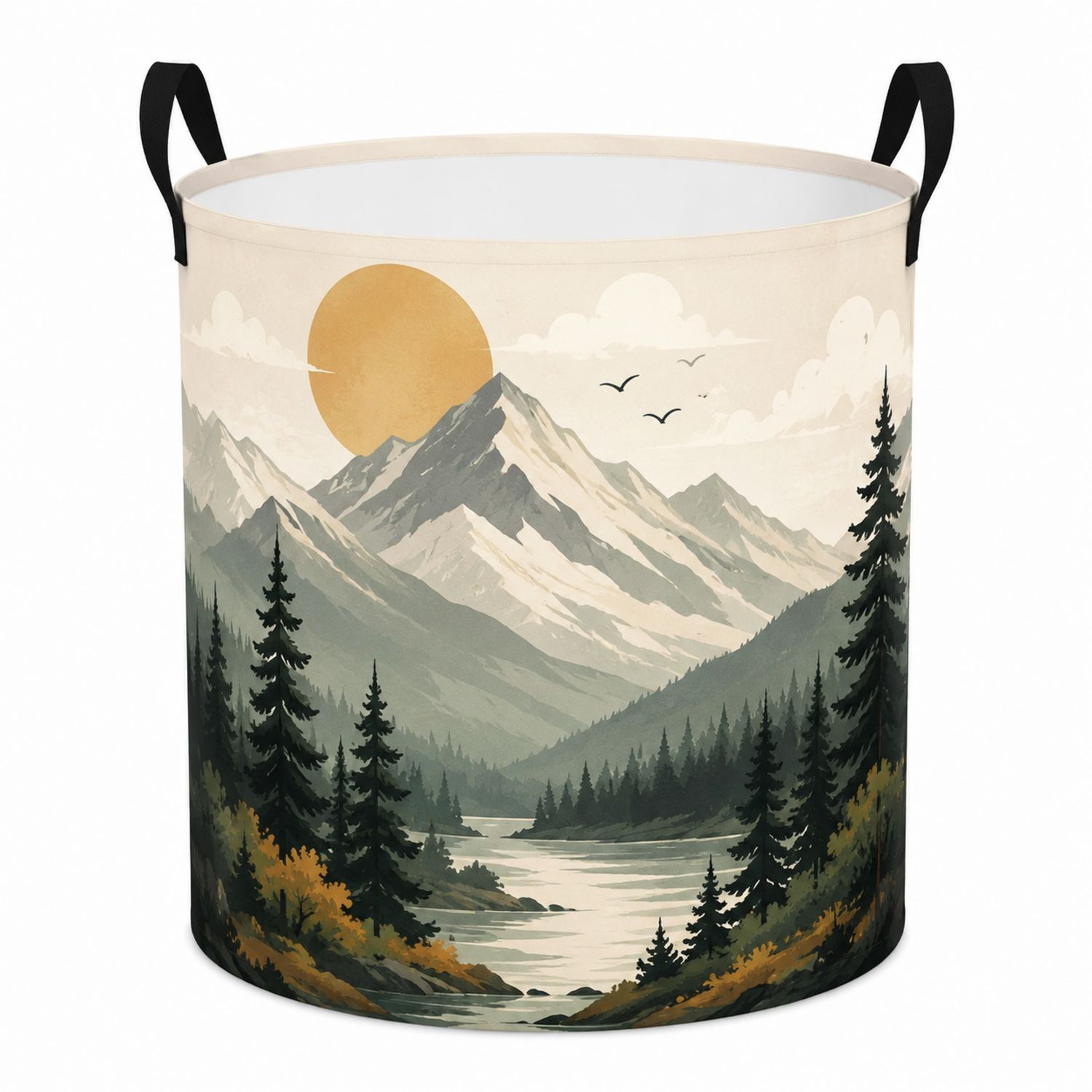 Faltbarer Wäschekorb mit Berglandschaftsdesign, Rund, 50L