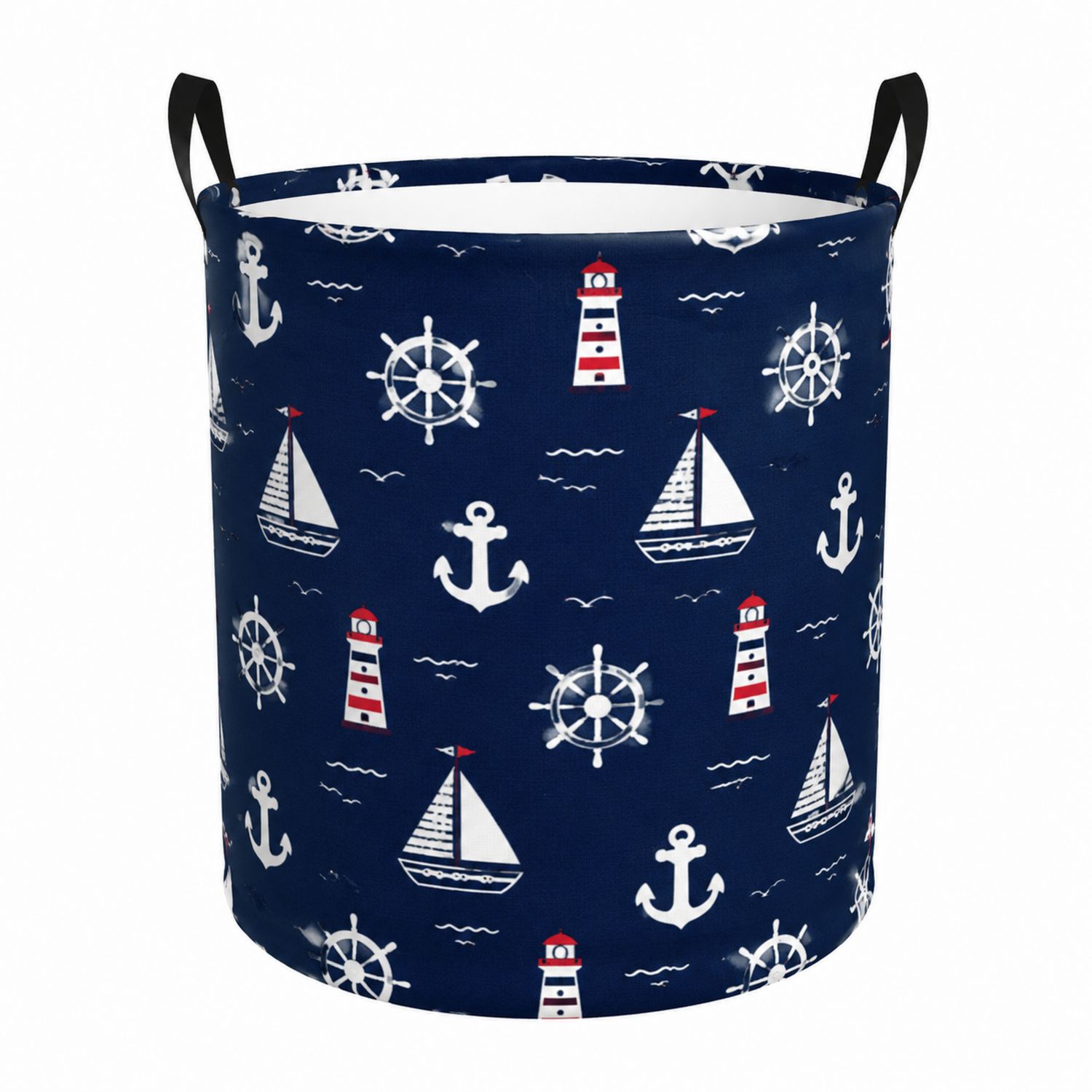 Faltbarer Wäschekorb mit maritimem Motiv - Blau/Weiß/Rot
