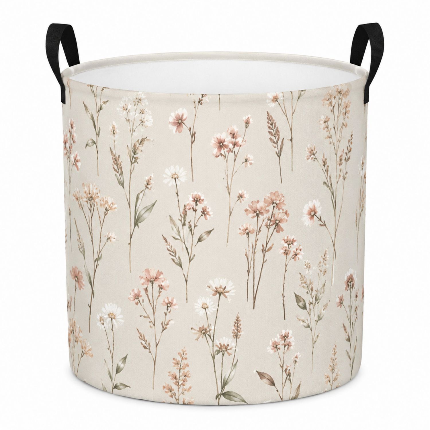 Beiger Wäschesammler mit Blumenmuster 50x40 cm