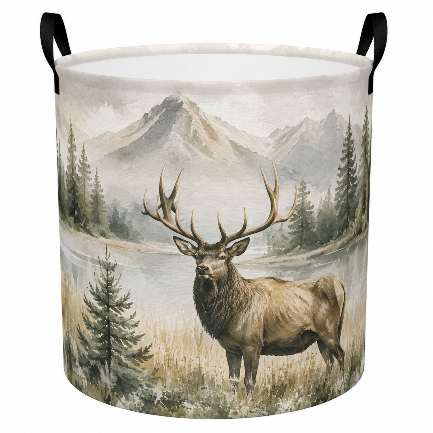Faltbarer Wäschekorb mit Hirschdesign und Griffen, 60L