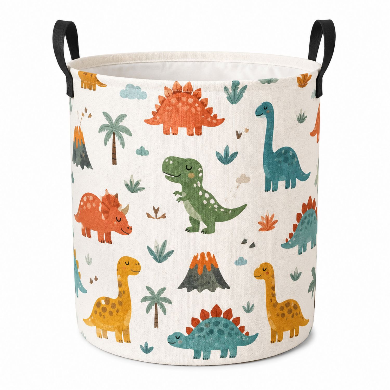 Bunter Dinosaurier-Aufbewahrungskorb Rund Faltbar für Kinderzimmer 35x45 cm