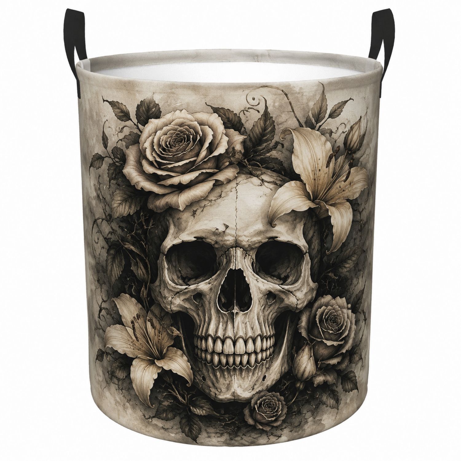 Faltbarer Wäschesammler mit Totenkopf- und Blumenmuster, 50L