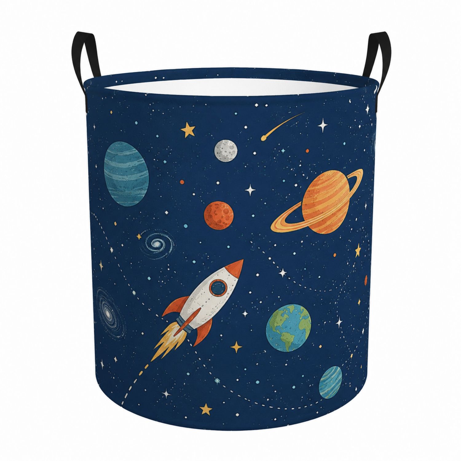 Blauer Aufbewahrungskorb mit Weltraummotiv