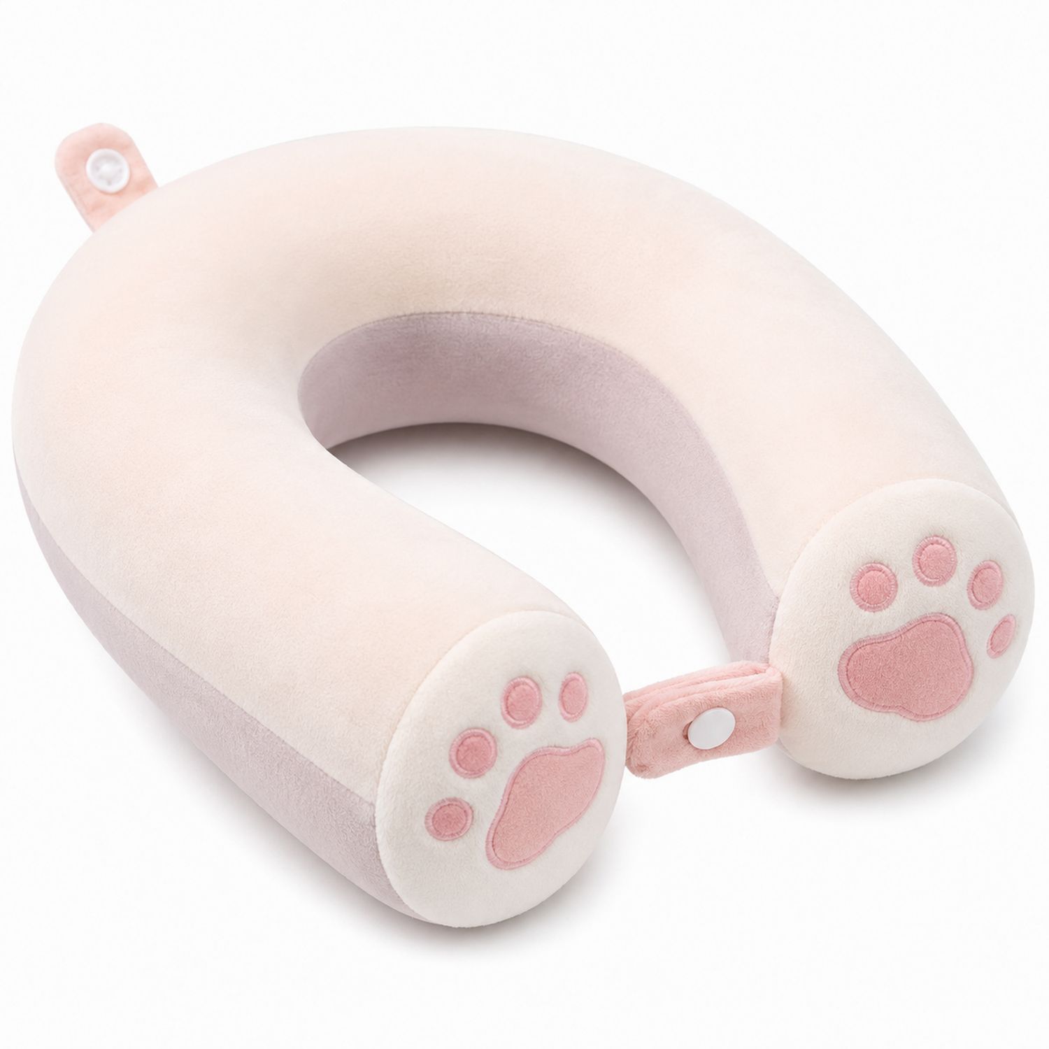 Ergonomisches U-förmiges Nackenkissen mit Pfotenmotiv in Rosa