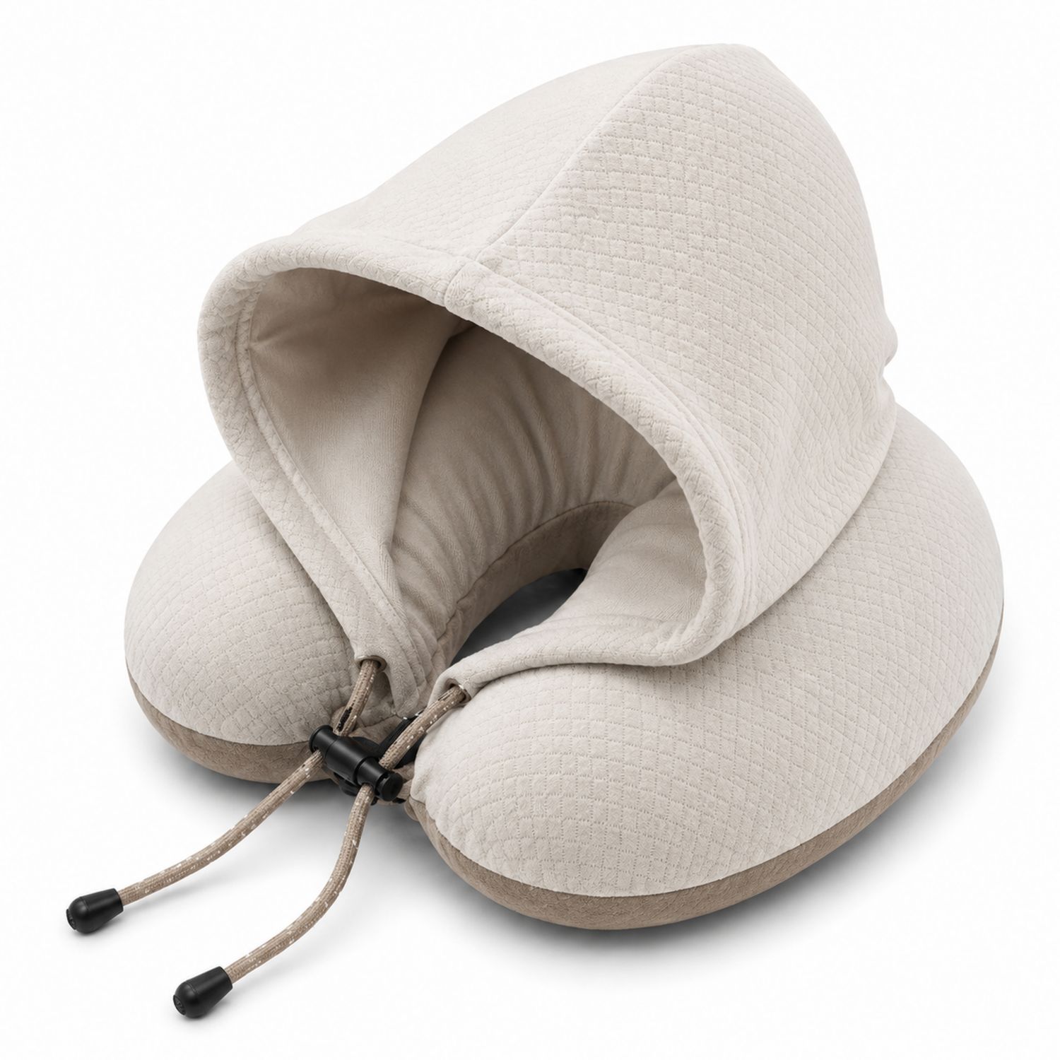 Nackenkissen mit Kapuze für Reisen, Beige